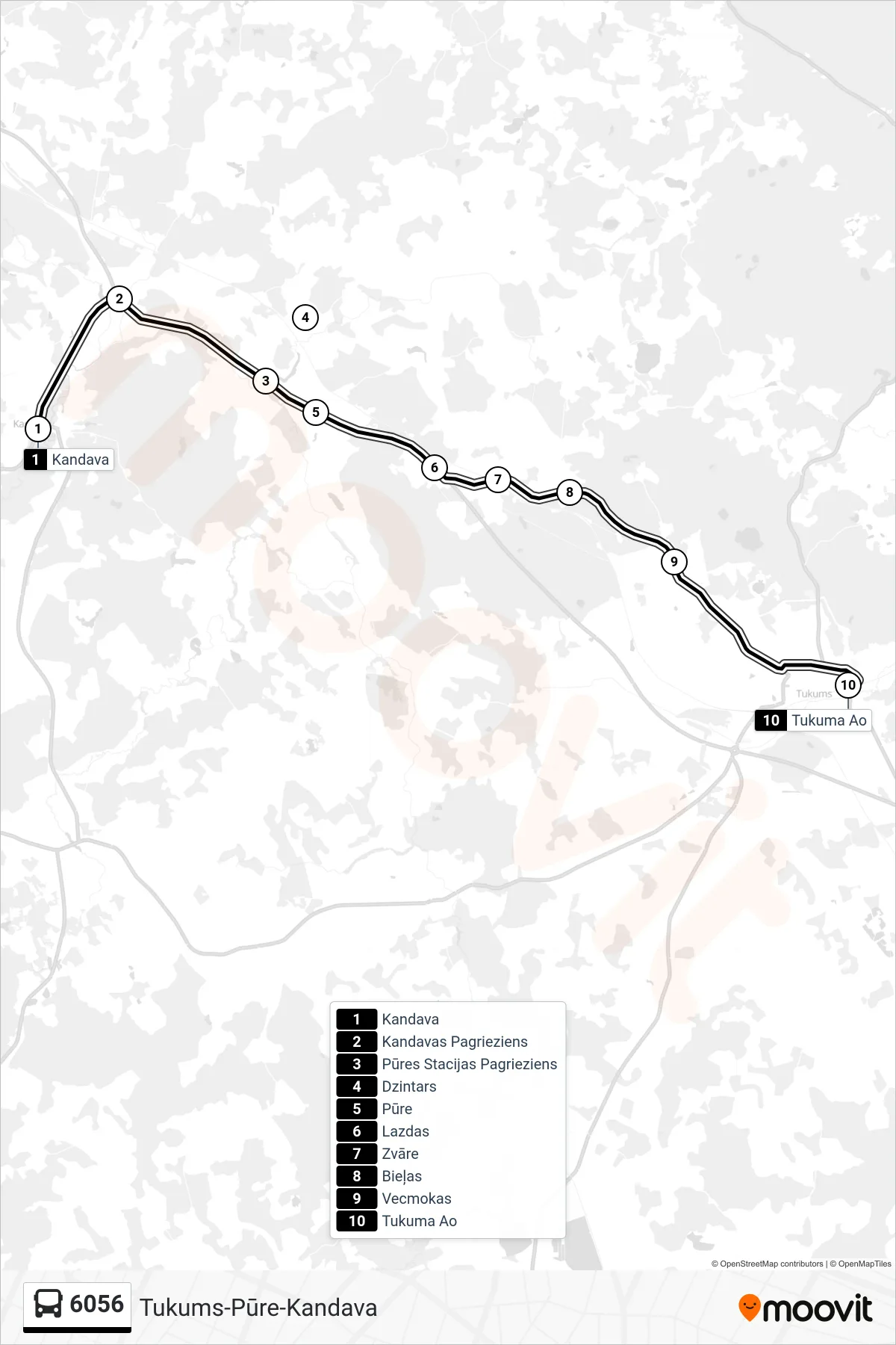 6056 bus Line (Tukuma Ao) route and stops on a map