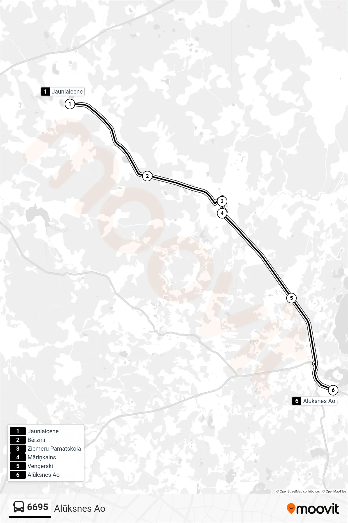 6695 bus Line (Alūksnes Ao) route and stops on a map
