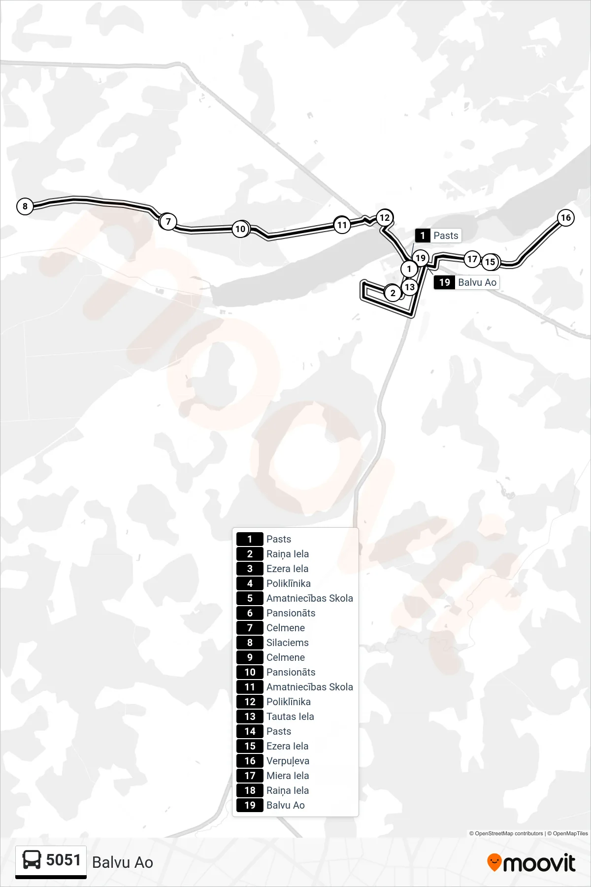5051 bus Line (Balvu Ao) route and stops on a map
