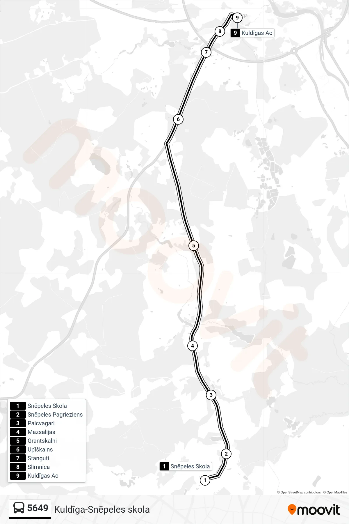 5649 bus Line (Kuldīgas Ao) route and stops on a map