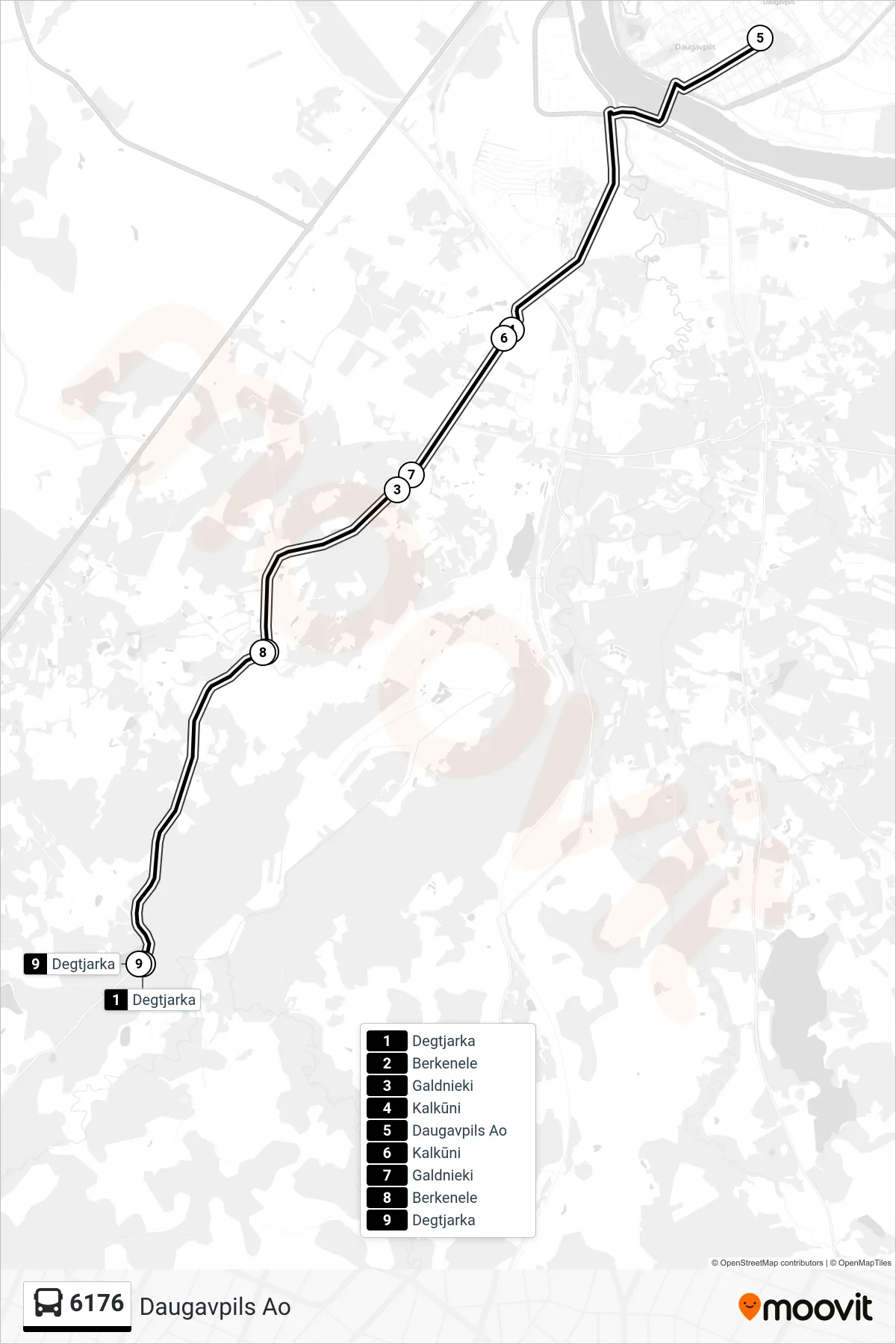 6176 bus Line (Daugavpils Ao) route and stops on a map