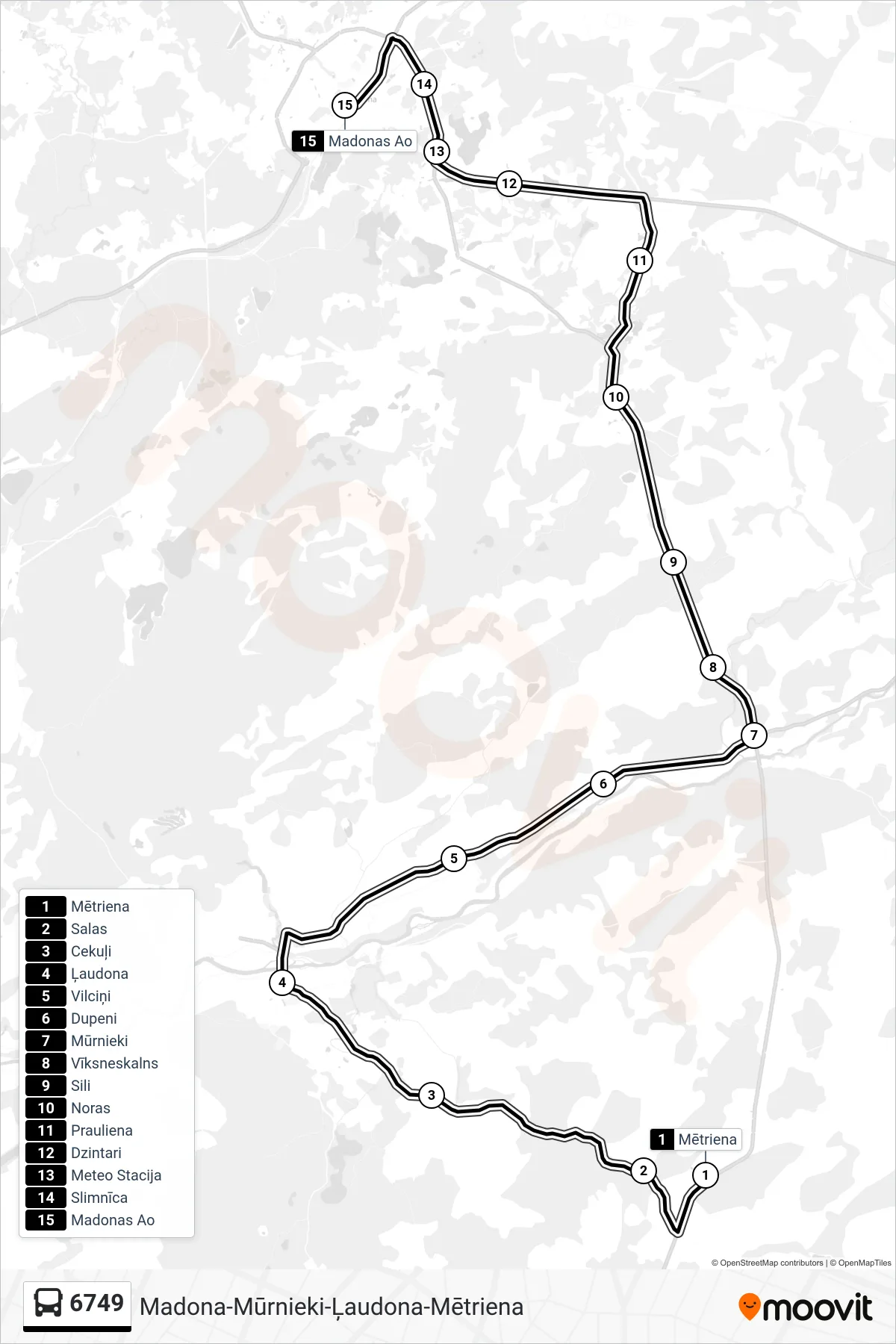 6749 bus Line (Madonas Ao) route and stops on a map