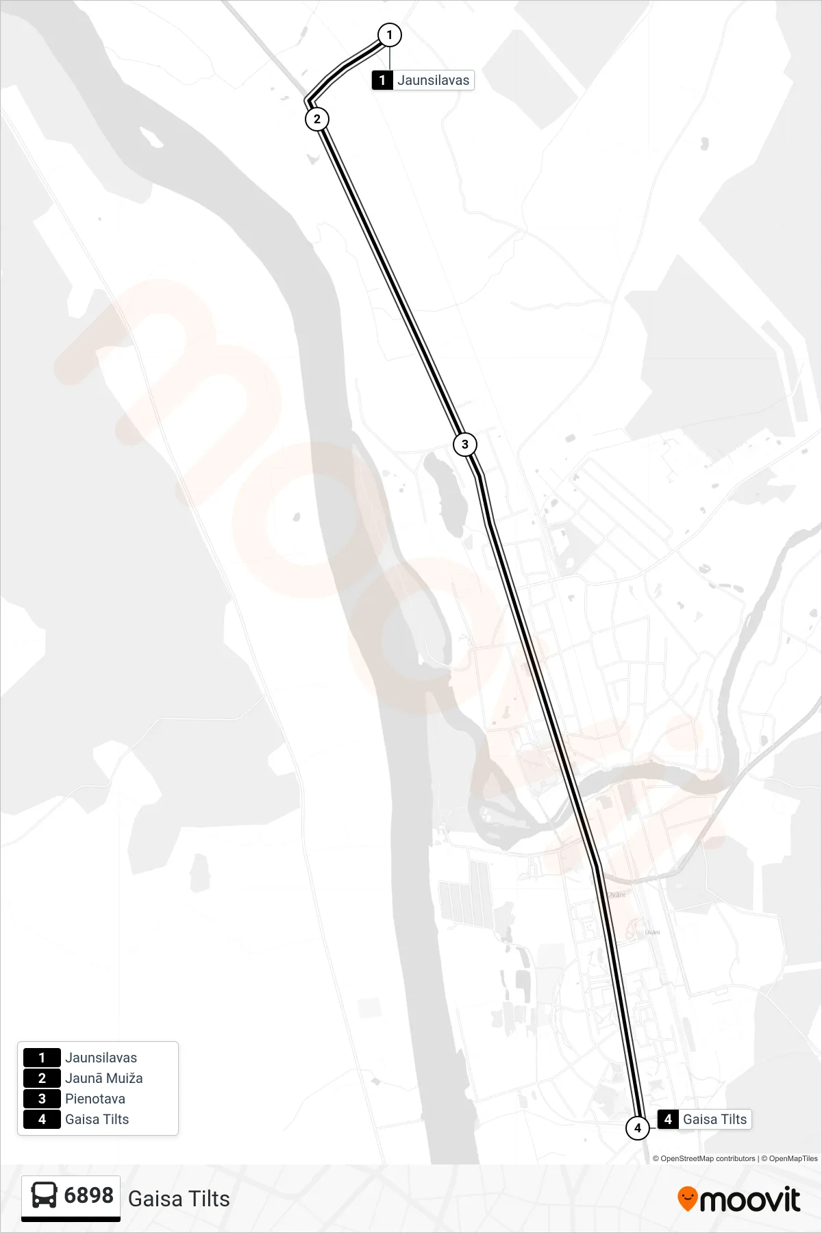 6898 bus Line (Gaisa Tilts) route and stops on a map