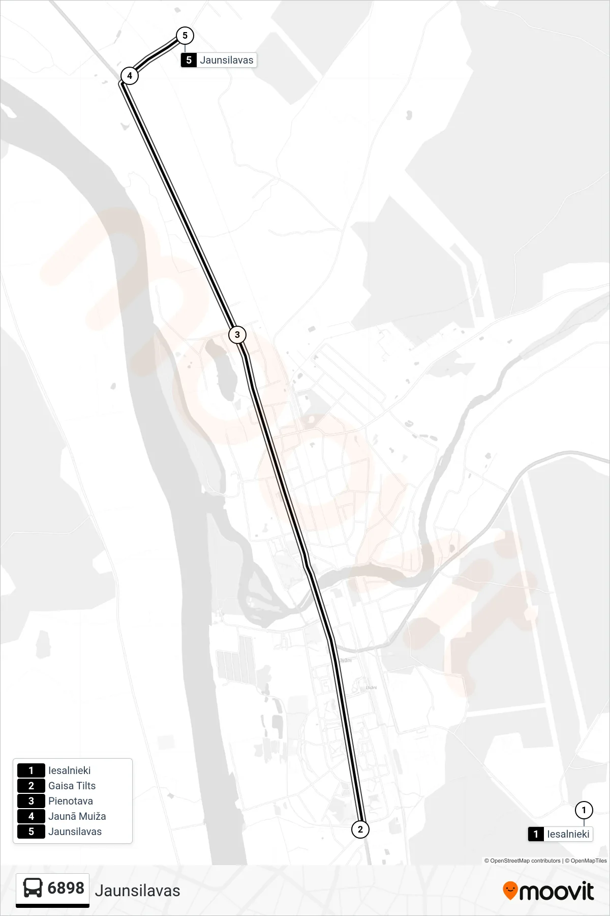 6898 bus Line (Jaunsilavas) route and stops on a map