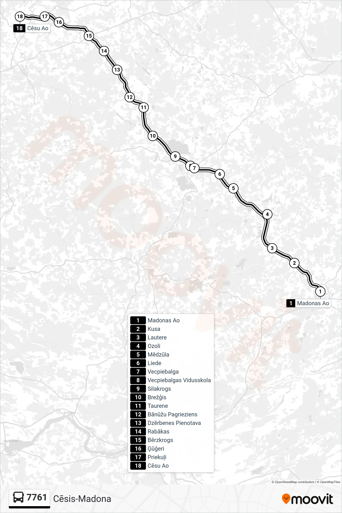 7761 bus Line (Cēsu Ao) route and stops on a map