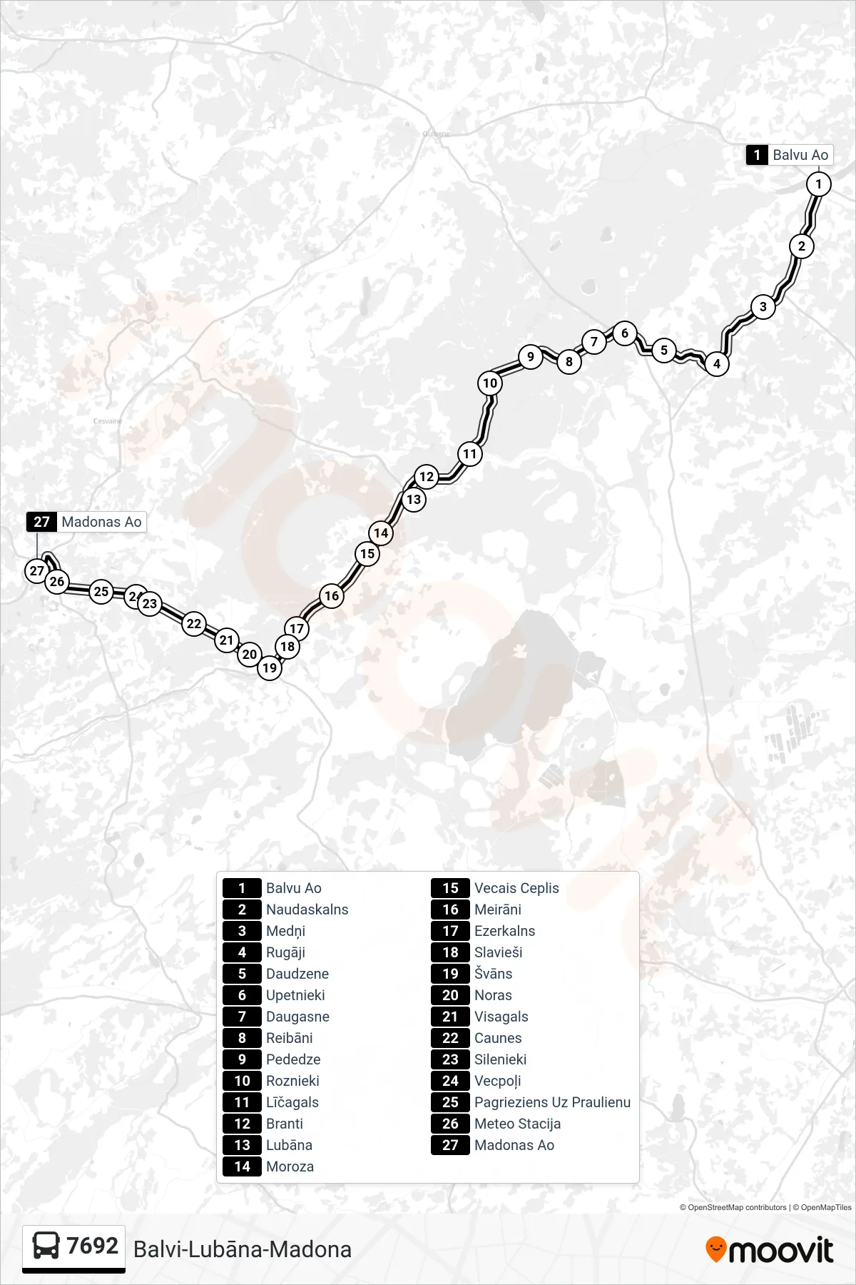7692 bus Line (Madonas Ao) route and stops on a map
