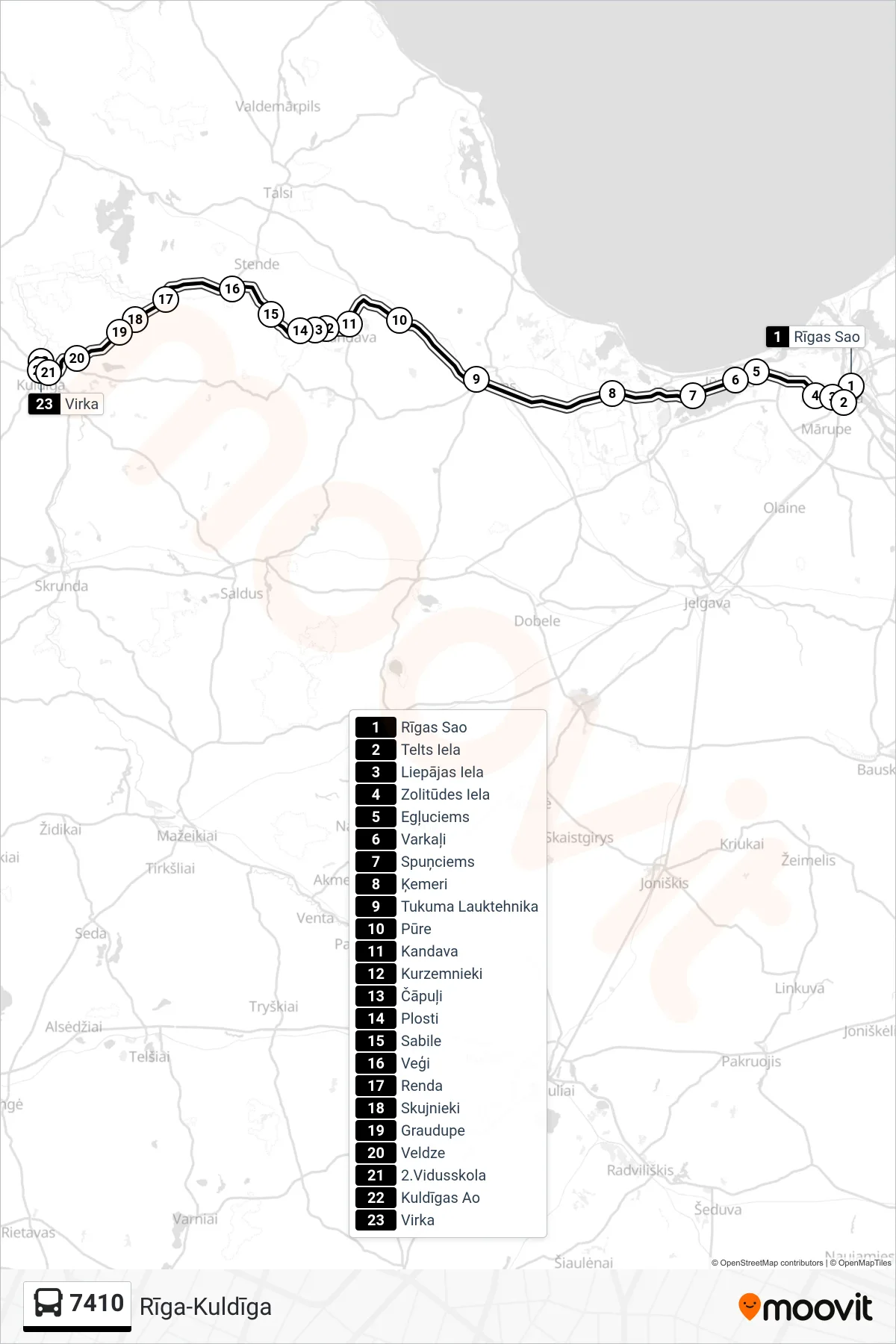 7410 bus Line (Virka) route and stops on a map