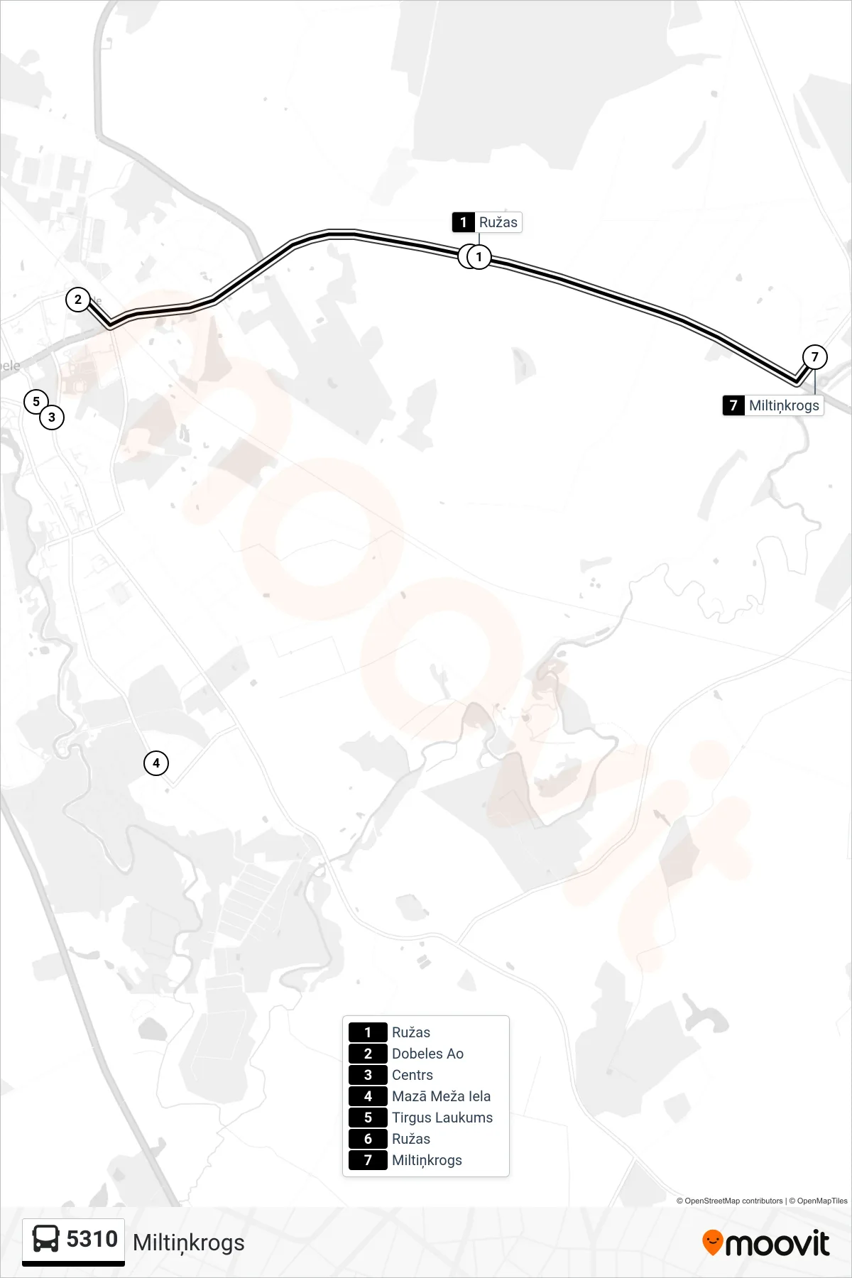 5310 bus Line (Miltiņkrogs) route and stops on a map