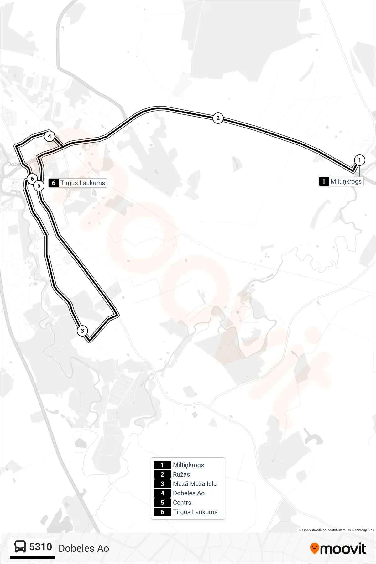 5310 bus Line (Dobeles Ao) route and stops on a map