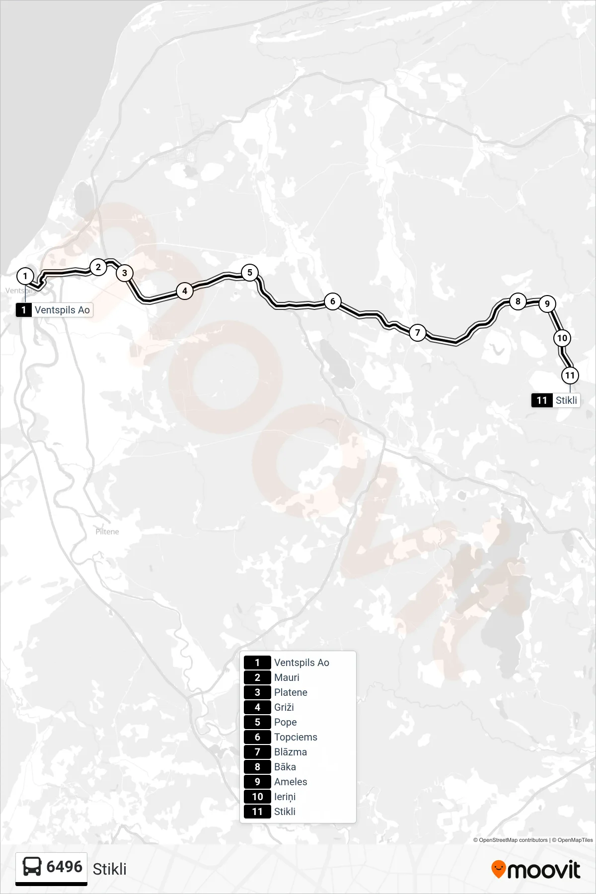 6496 bus Line (Stikli) route and stops on a map