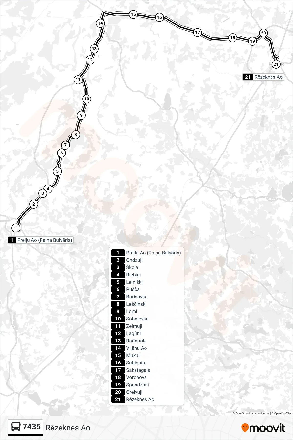 7435 bus Line (Rēzeknes Ao) route and stops on a map