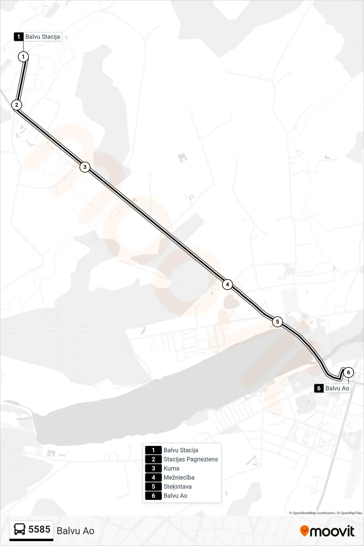 5585 bus Line (Balvu Ao) route and stops on a map