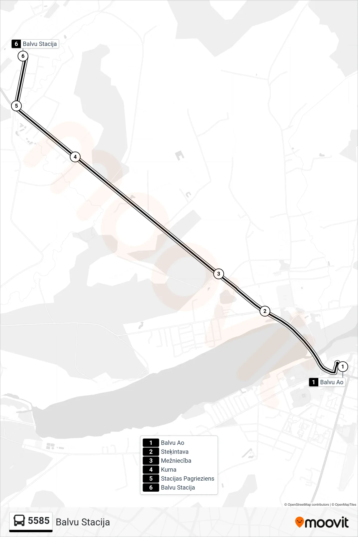 5585 bus Line (Balvu Stacija) route and stops on a map