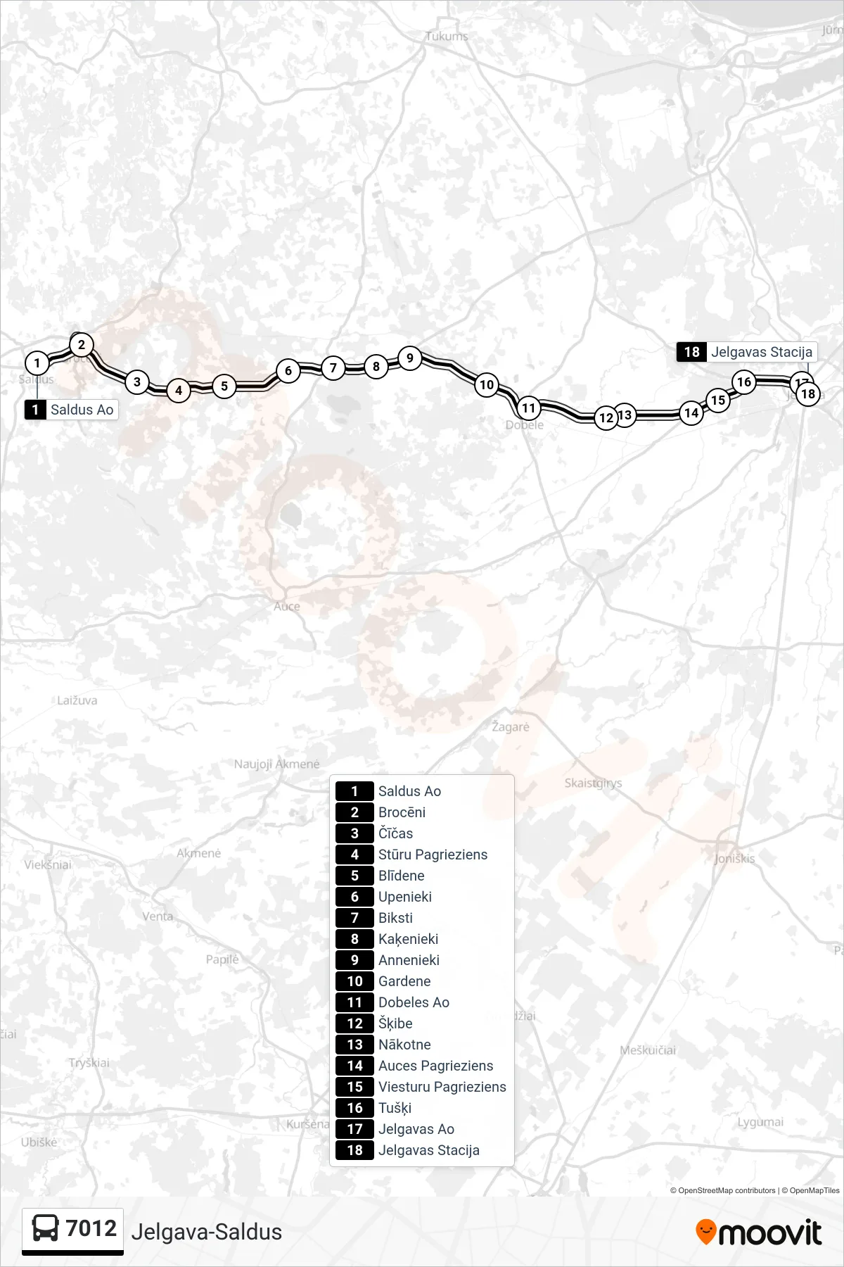 7012 bus Line (Jelgavas Stacija) route and stops on a map