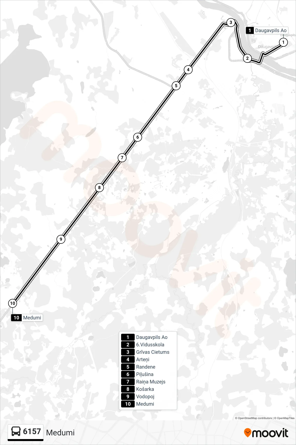 6157 bus Line (Medumi) route and stops on a map