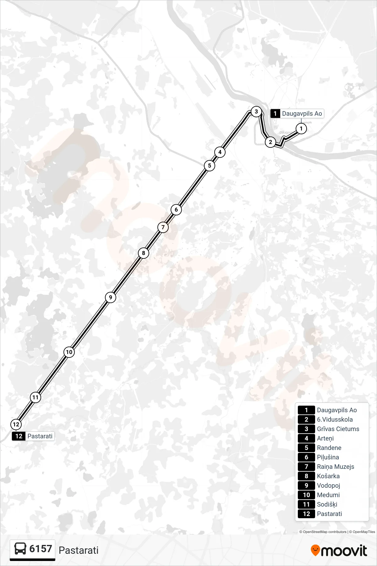 6157 bus Line (Pastarati) route and stops on a map