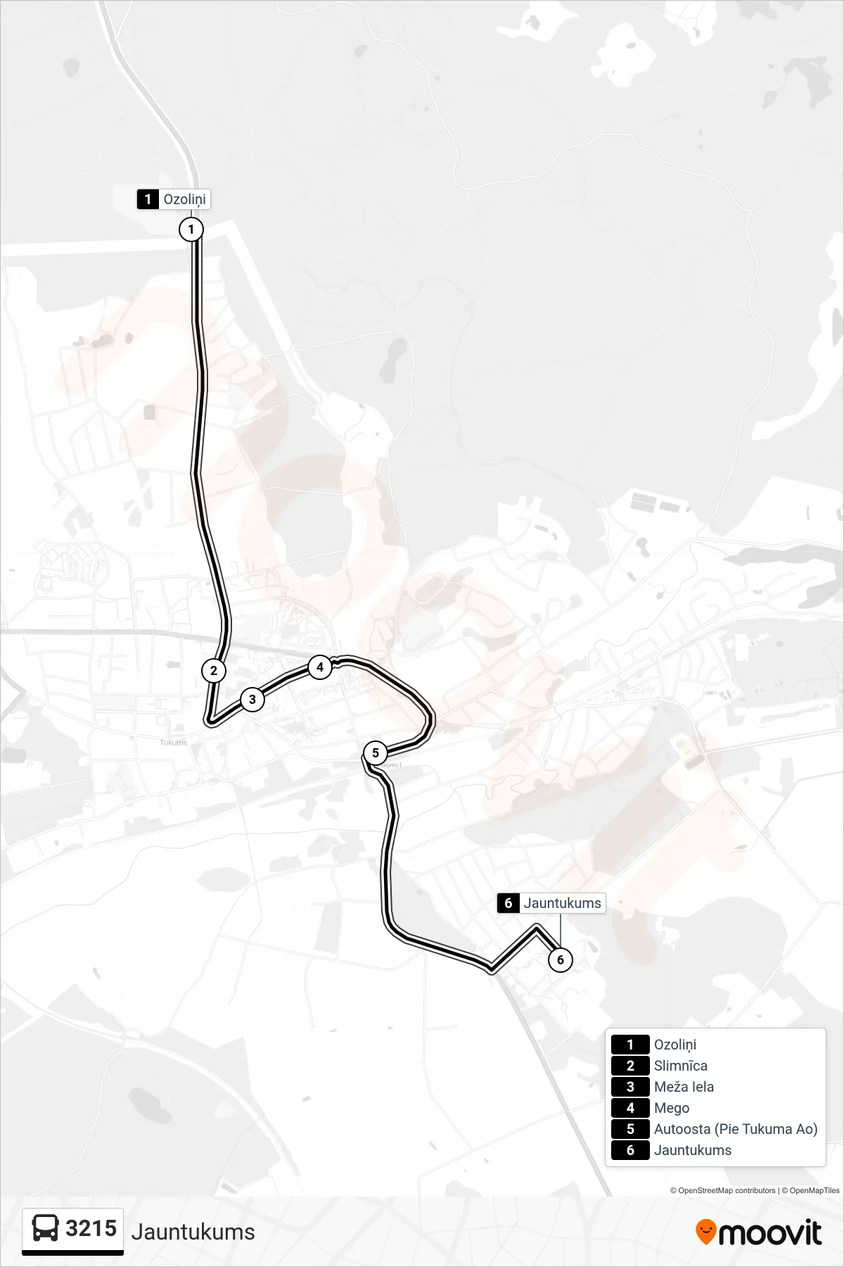 3215 bus Line (Jauntukums) route and stops on a map