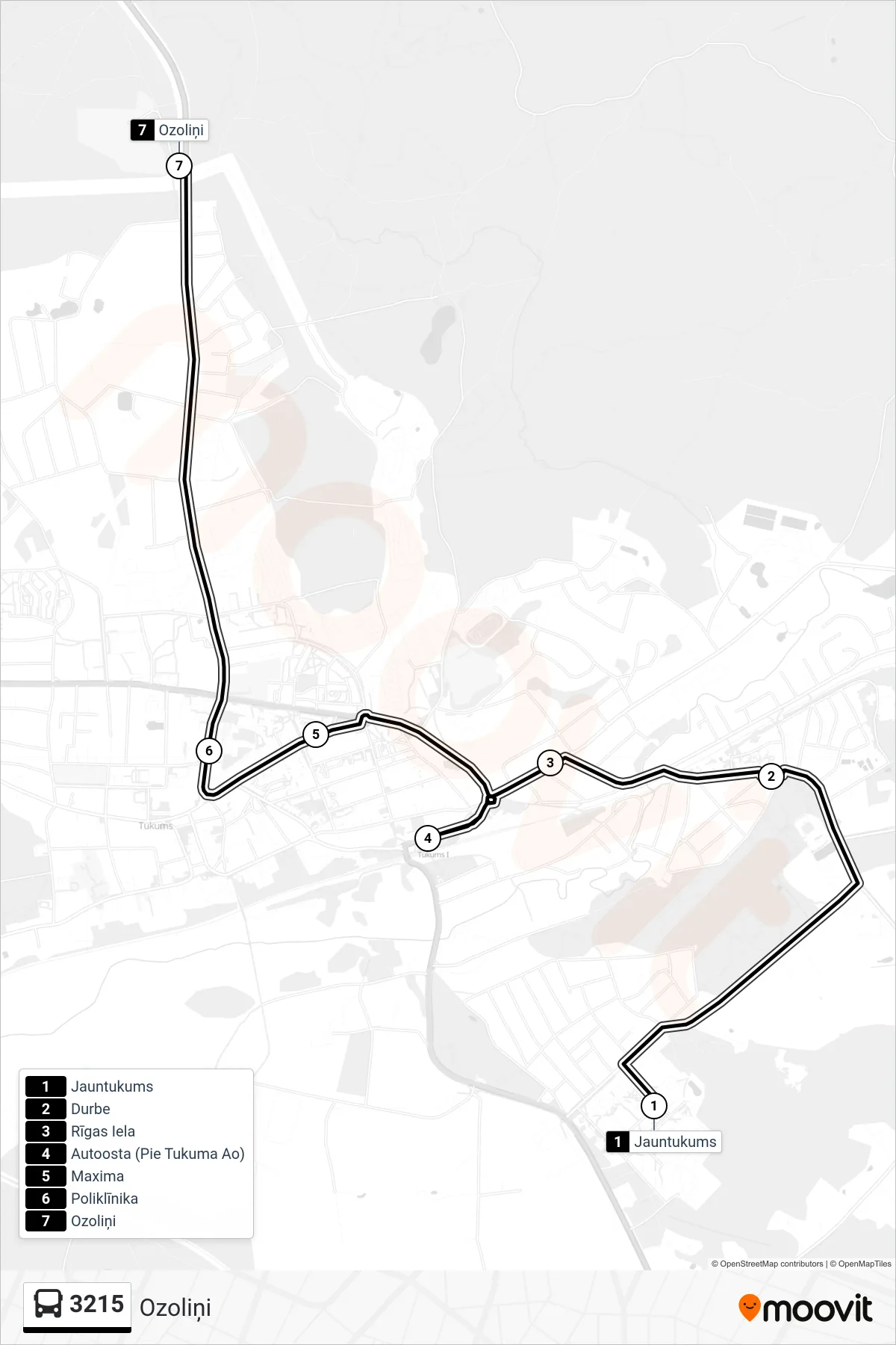 3215 bus Line (Ozoliņi) route and stops on a map