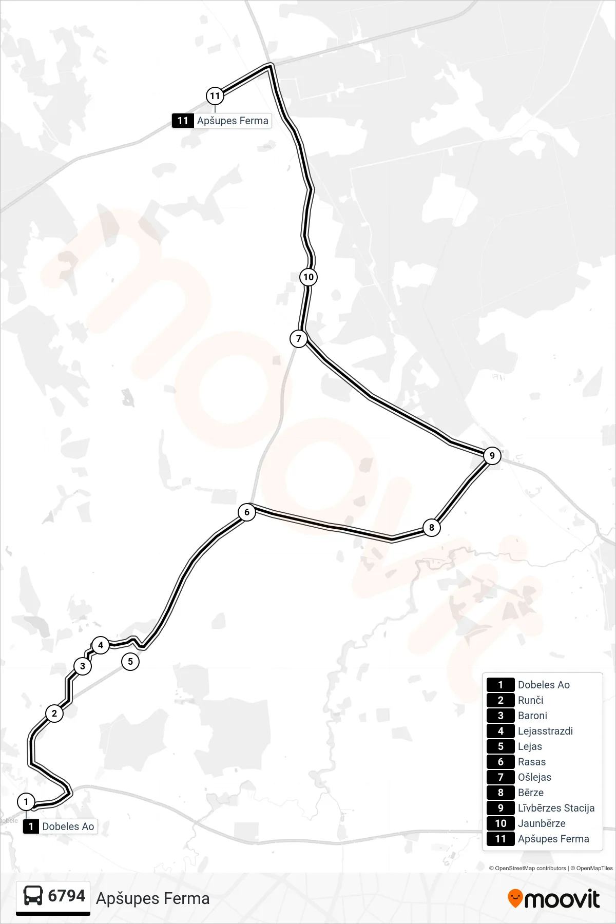 6794 bus Line (Apšupes Ferma) route and stops on a map