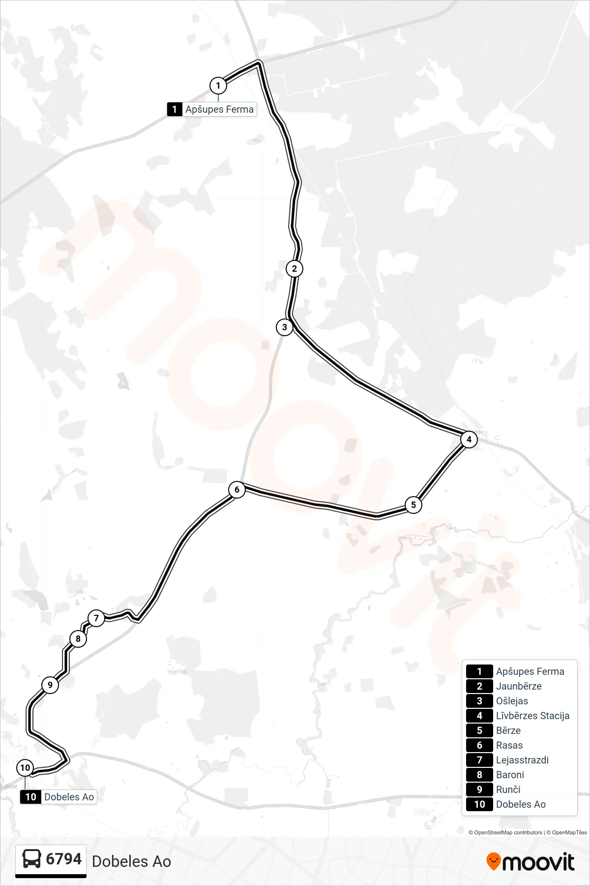 6794 bus Line (Dobeles Ao) route and stops on a map