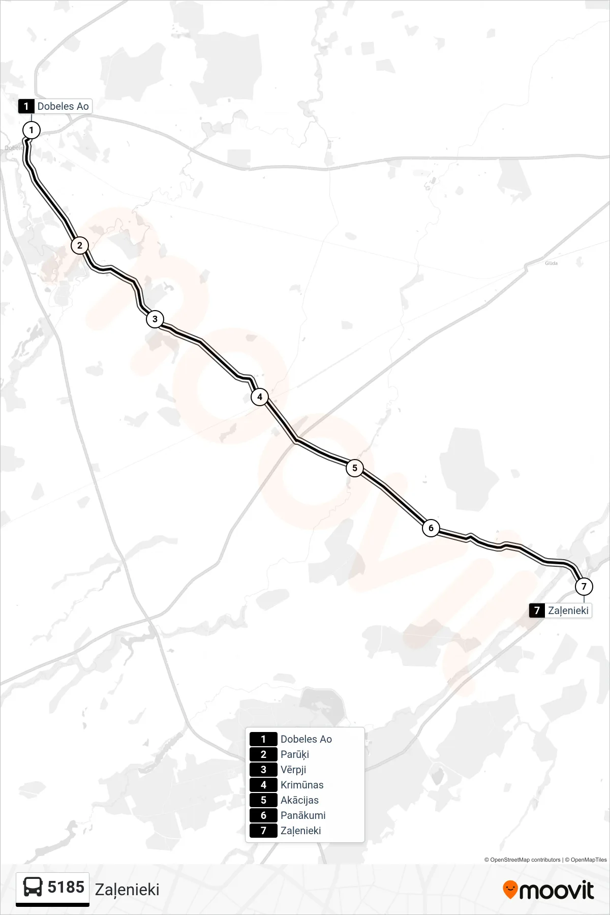 5185 bus Line (Zaļenieki) route and stops on a map