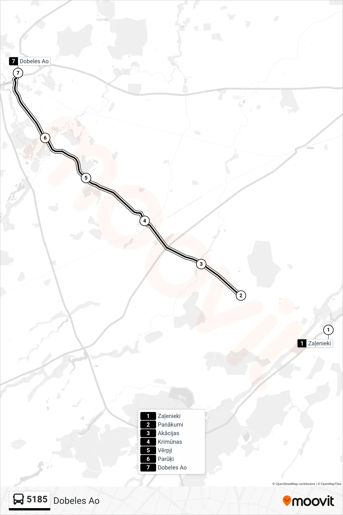 5185 bus Line (Dobeles Ao) route and stops on a map