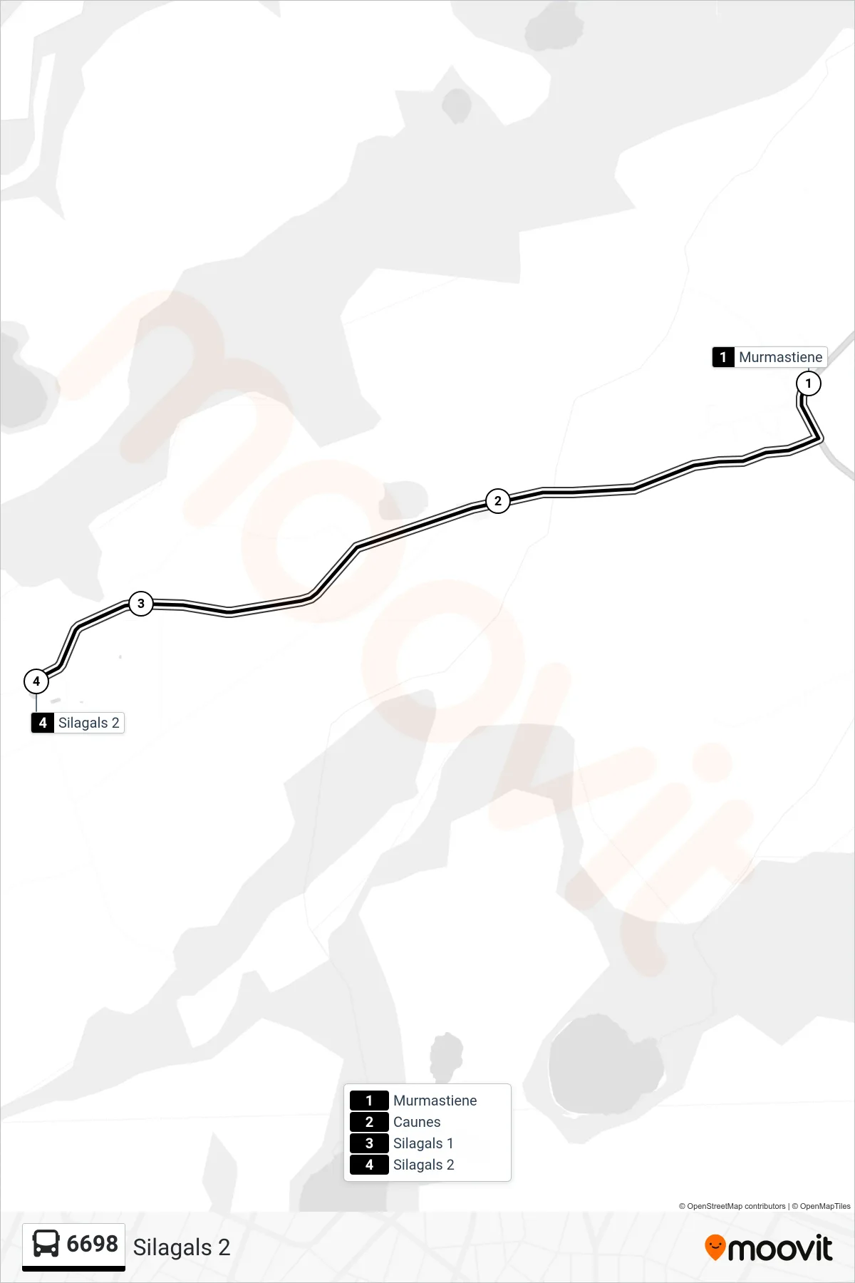 6698 bus Line (Silagals 2) route and stops on a map
