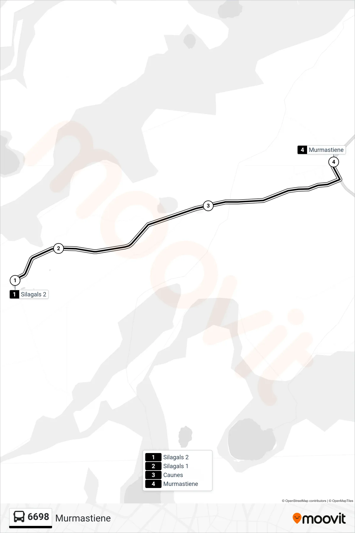 6698 bus Line (Murmastiene) route and stops on a map