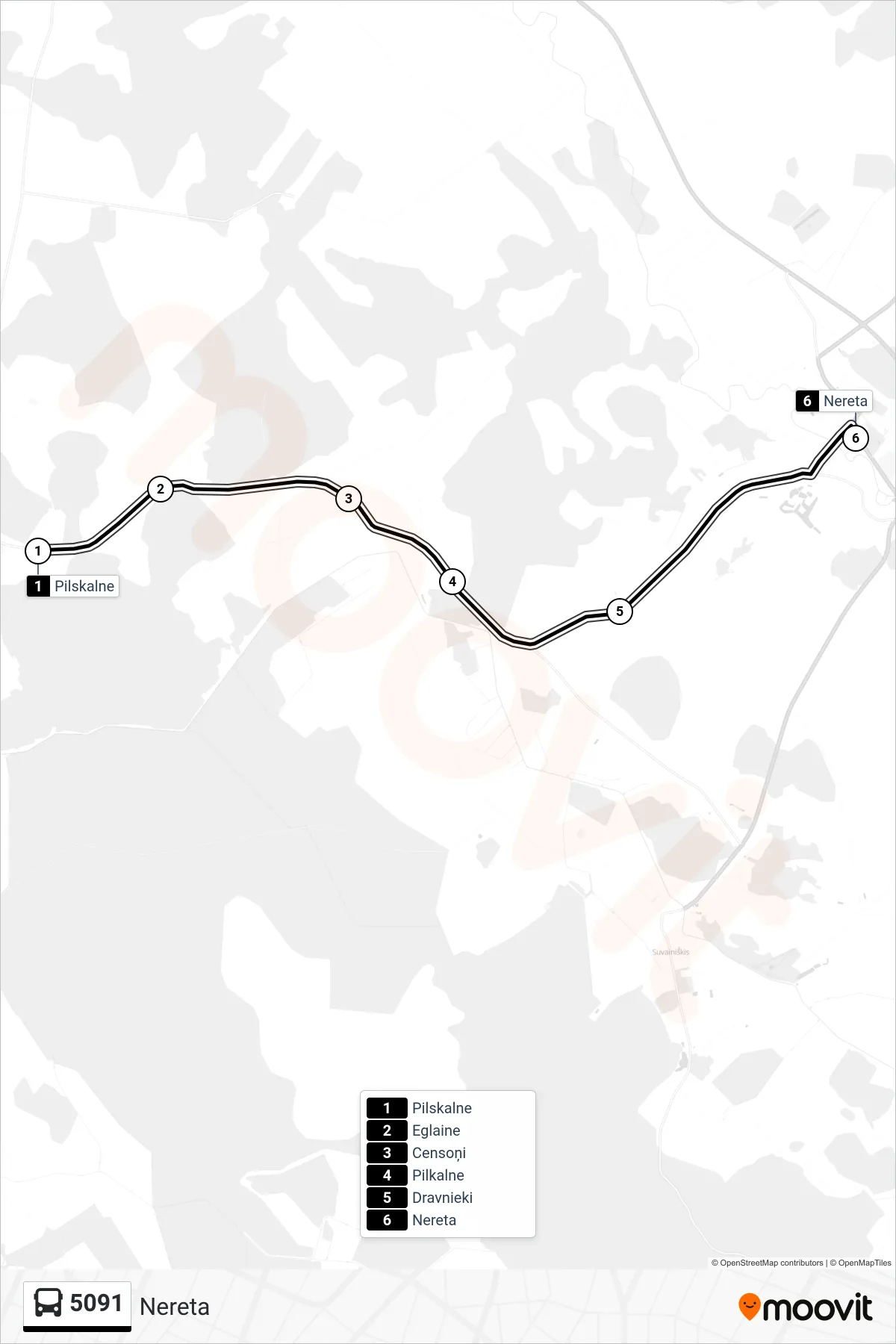 5091 bus Line (Nereta) route and stops on a map