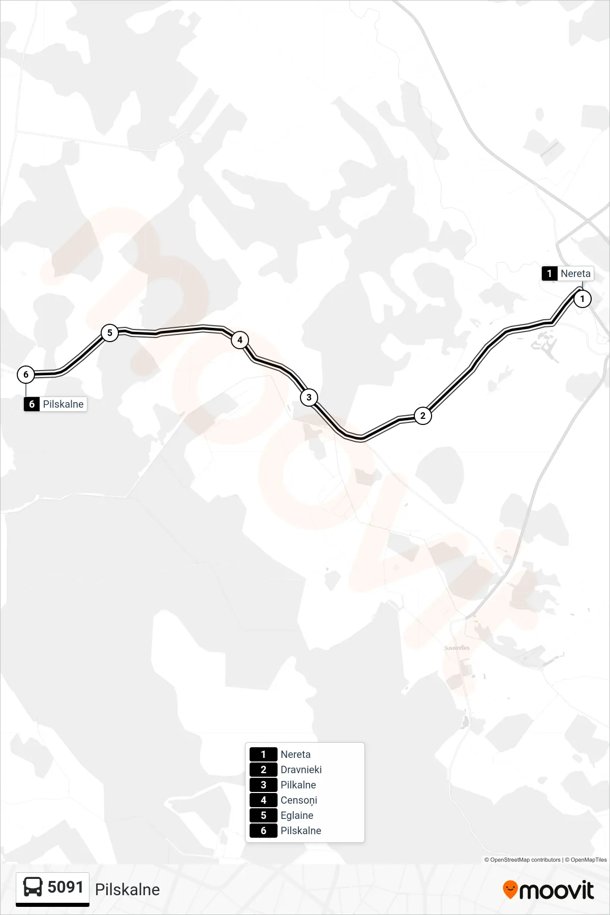 5091 bus Line (Pilskalne) route and stops on a map