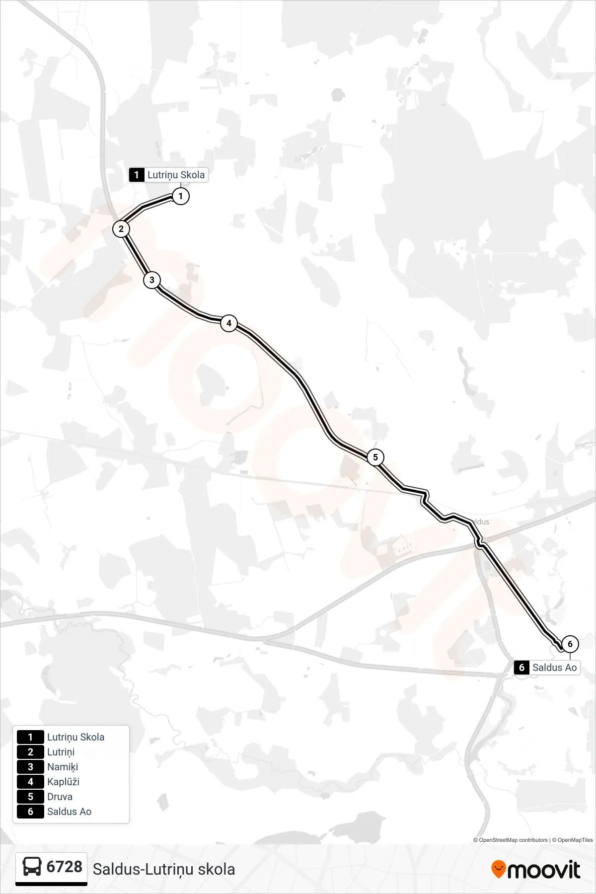 6728 bus Line (Saldus Ao) route and stops on a map