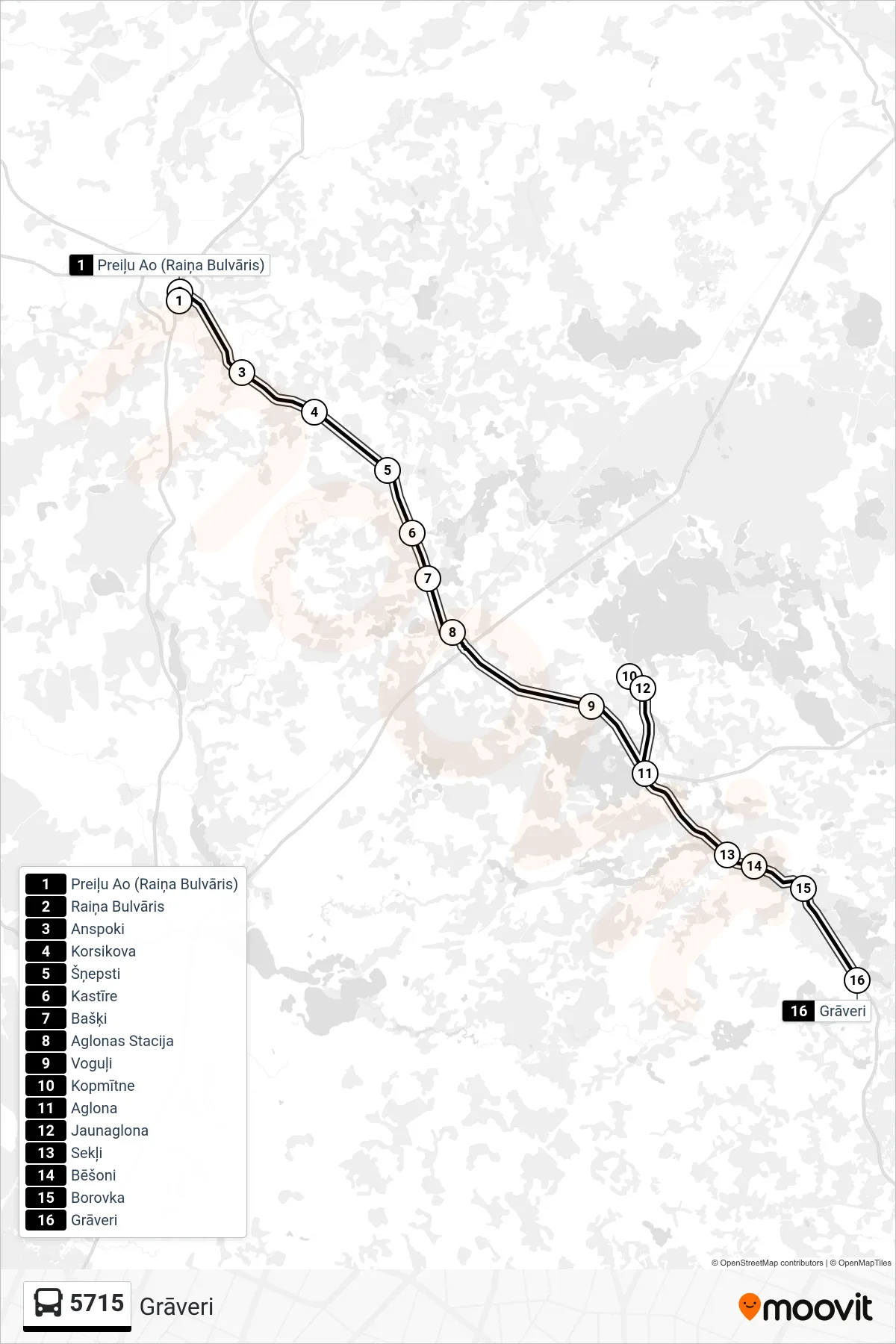5715 bus Line (Grāveri) route and stops on a map