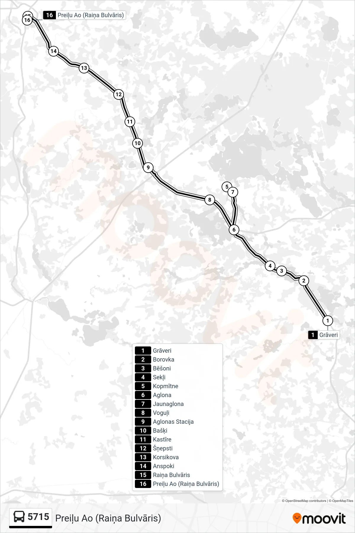 5715 bus Line (Preiļu Ao (Raiņa Bulvāris)) route and stops on a map