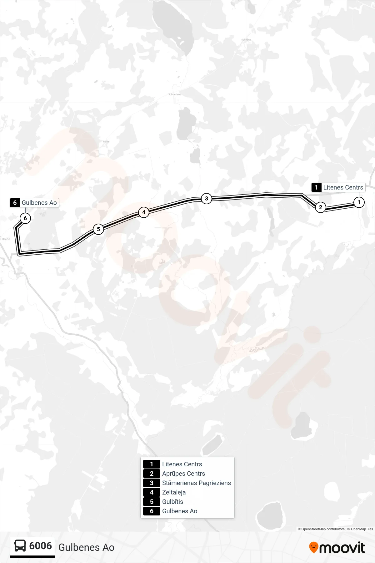 6006 bus Line (Gulbenes Ao) route and stops on a map