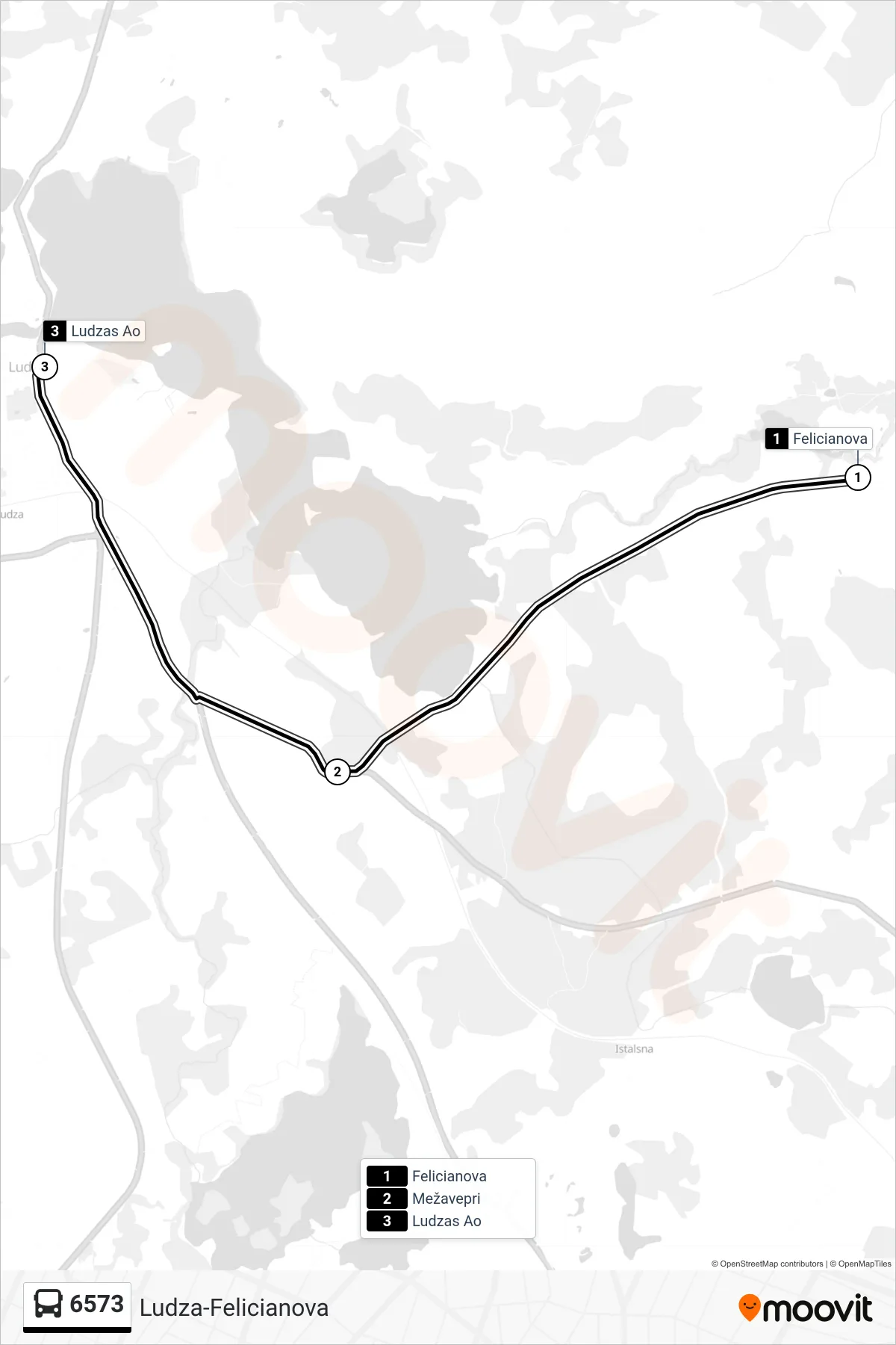 6573 bus Line (Ludzas Ao) route and stops on a map