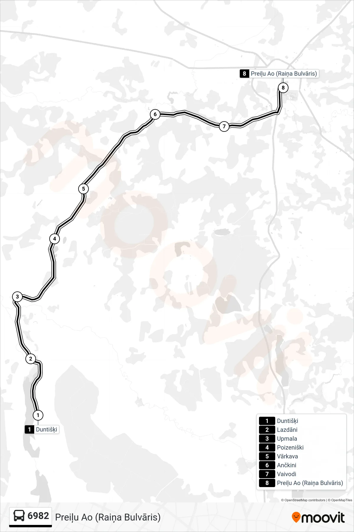 6982 bus Line (Preiļu Ao (Raiņa Bulvāris)) route and stops on a map