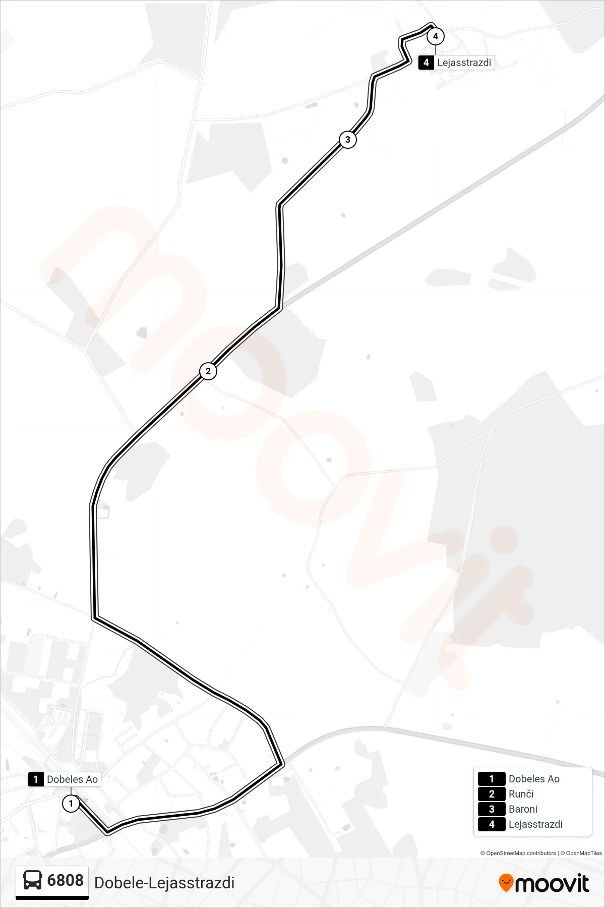 6808 bus Line (Lejasstrazdi) route and stops on a map