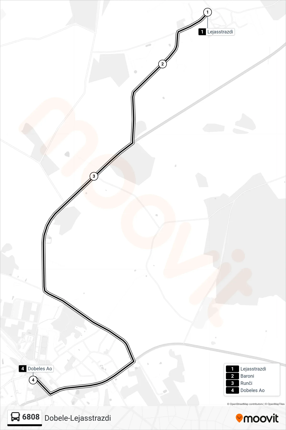 6808 bus Line (Dobeles Ao) route and stops on a map