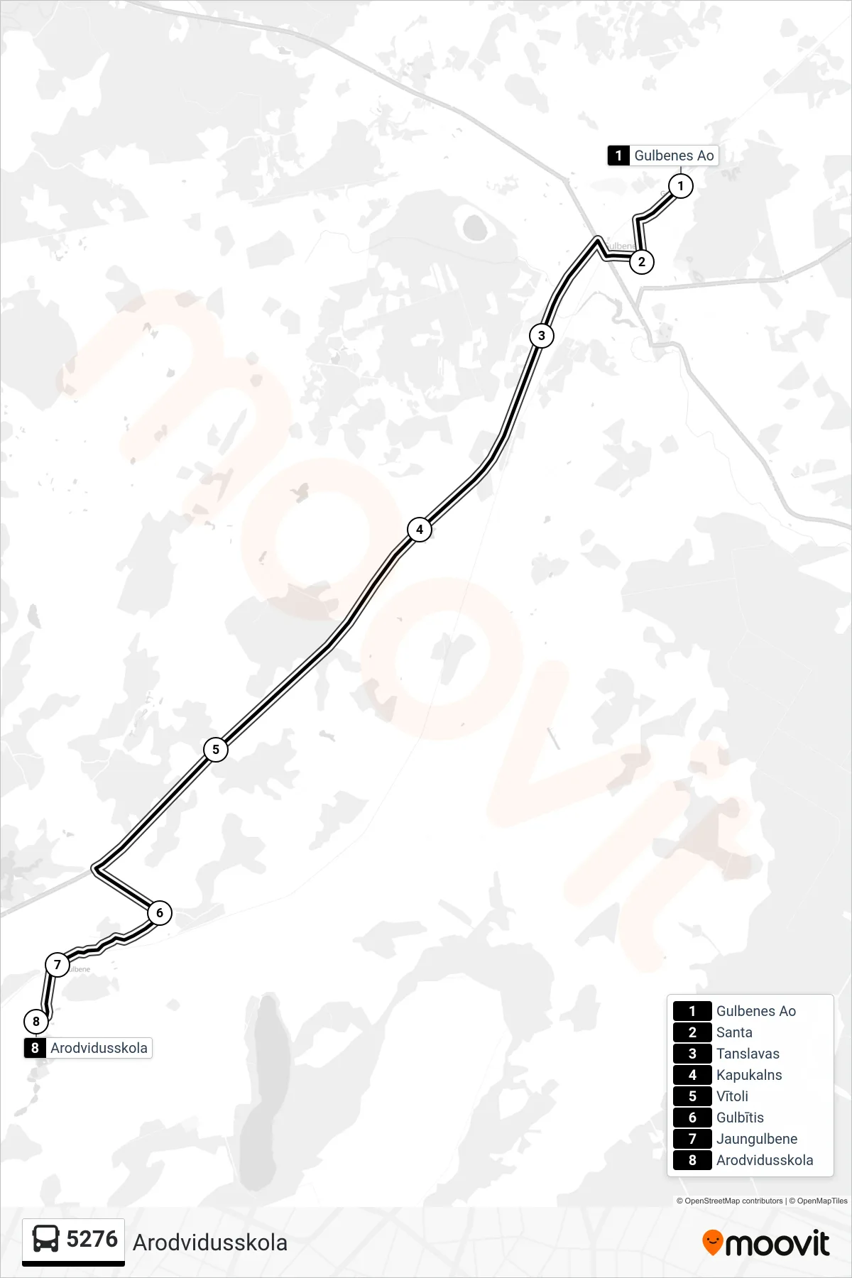 5276 bus Line (Arodvidusskola) route and stops on a map