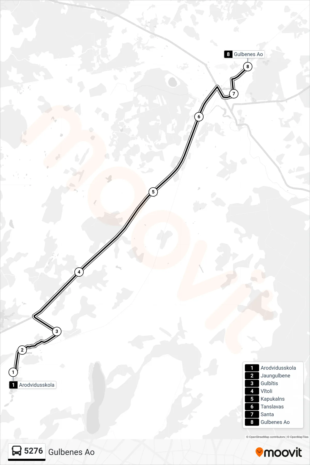 5276 bus Line (Gulbenes Ao) route and stops on a map