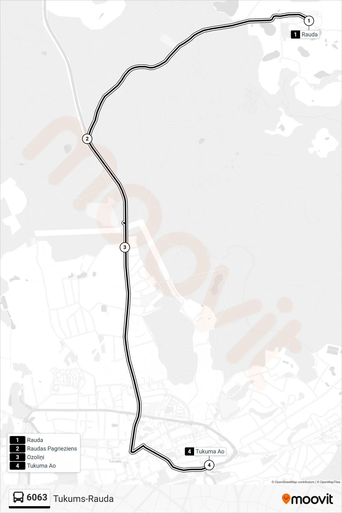 6063 bus Line (Tukuma Ao) route and stops on a map