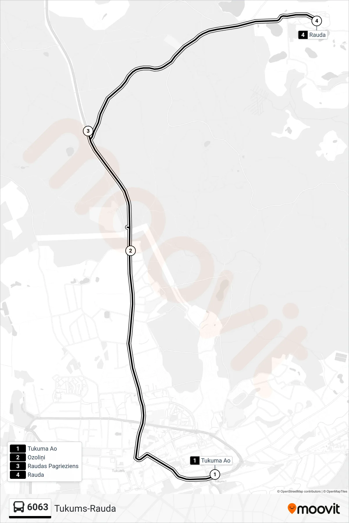 6063 bus Line (Rauda) route and stops on a map