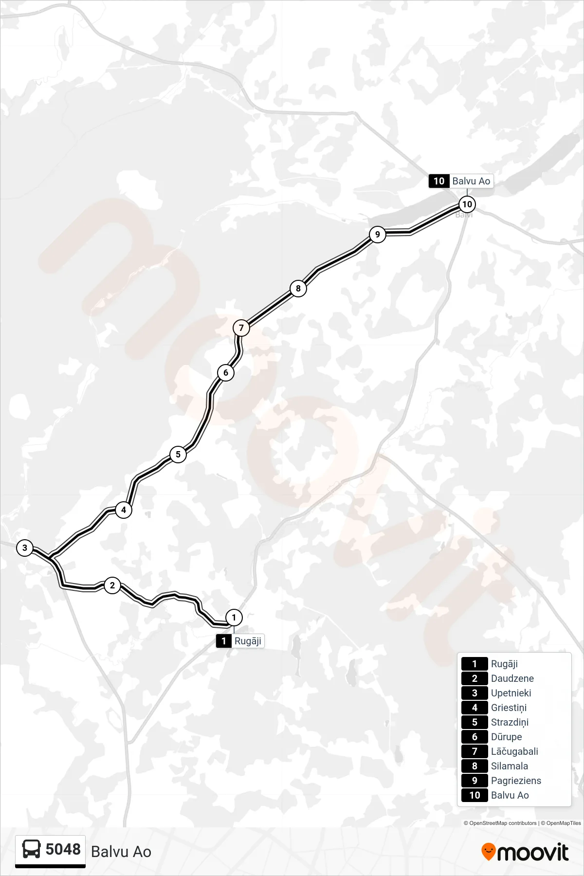 5048 bus Line (Balvu Ao) route and stops on a map