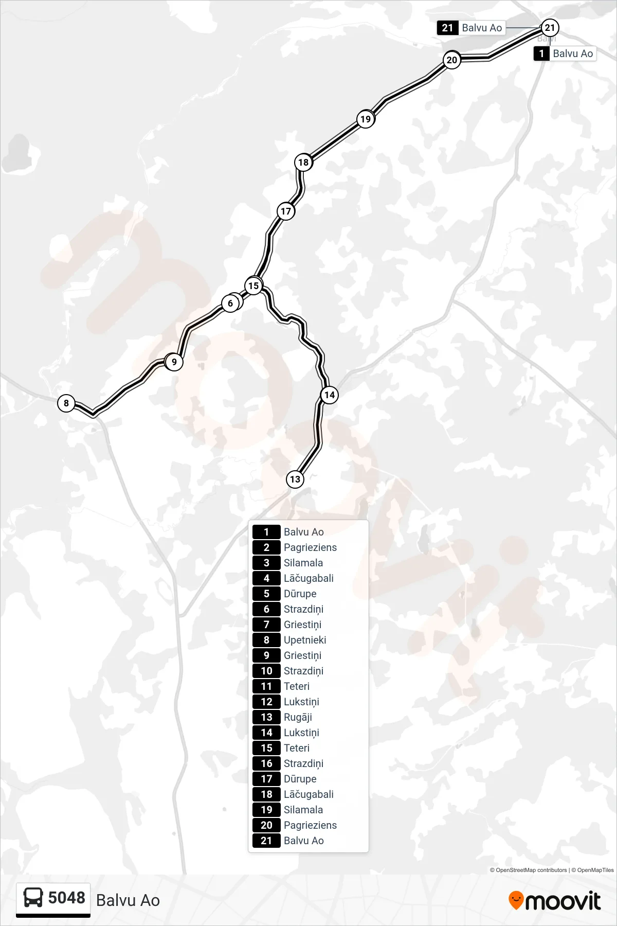 5048 bus Line (Balvu Ao) route and stops on a map