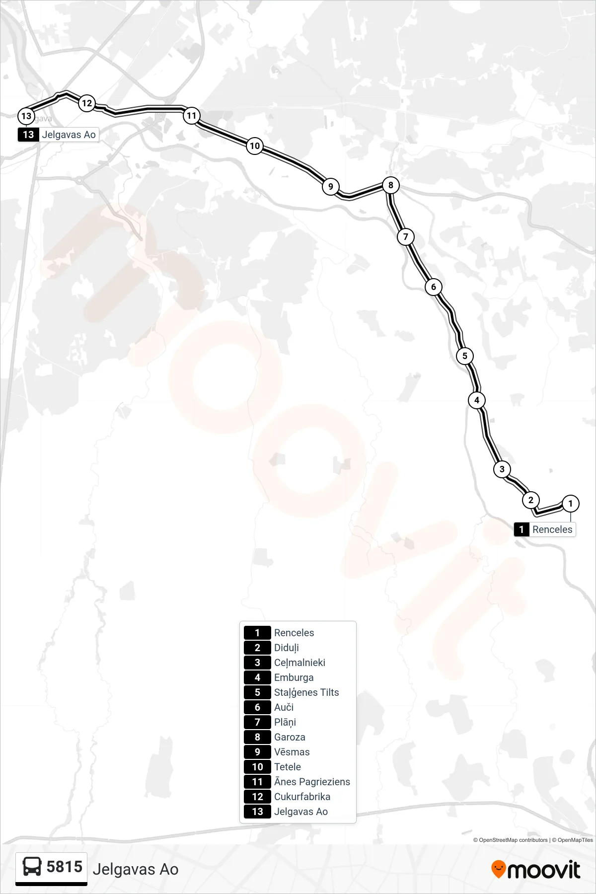 5815 bus Line (Jelgavas Ao) route and stops on a map
