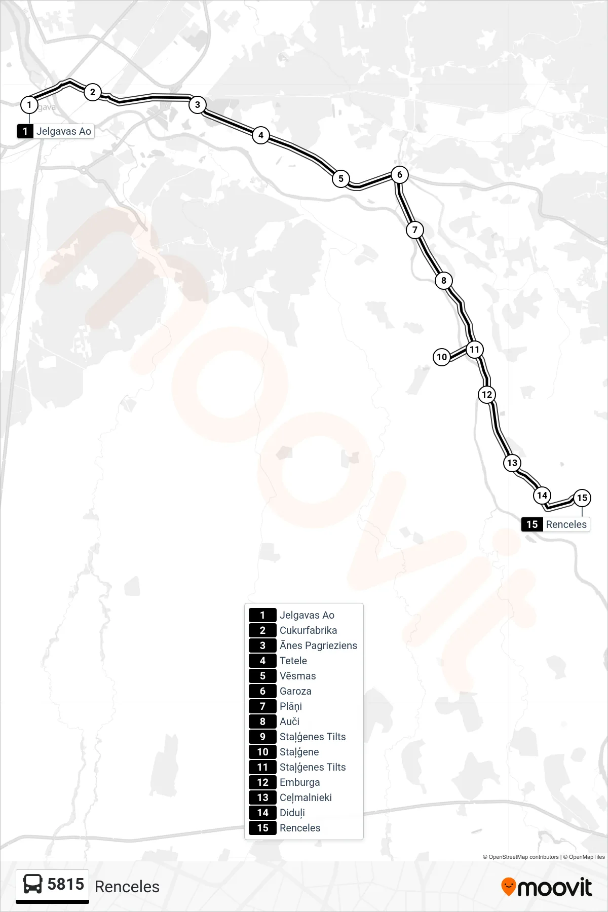 5815 bus Line (Renceles) route and stops on a map