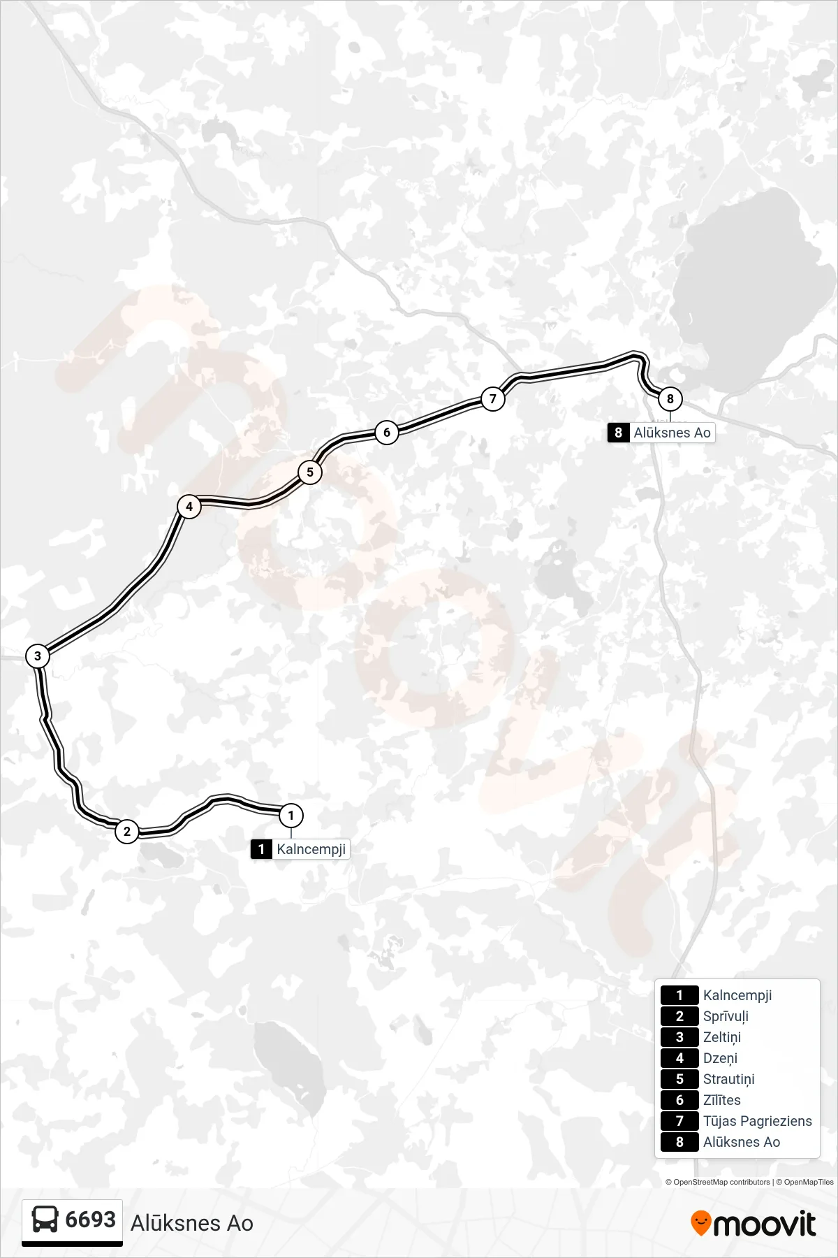 6693 bus Line (Alūksnes Ao) route and stops on a map