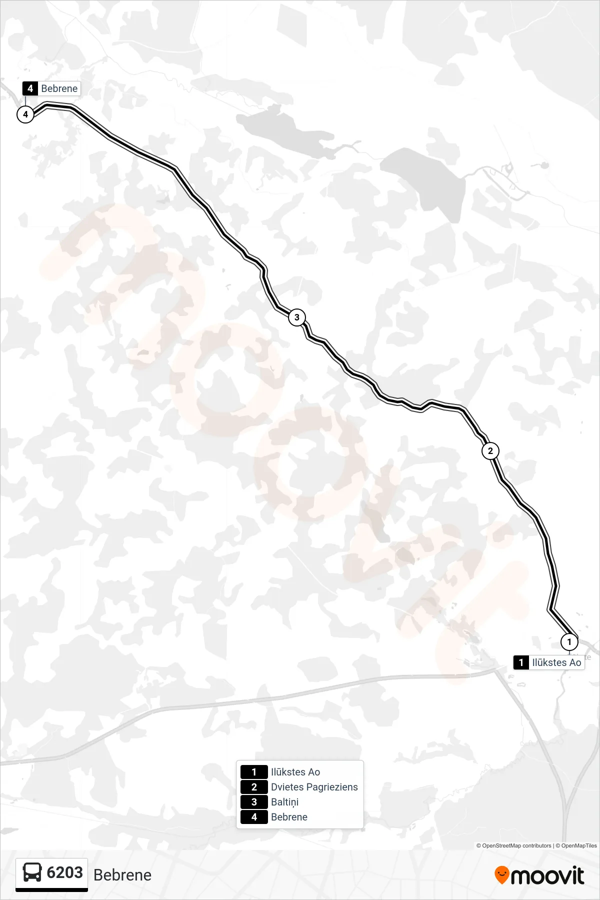 6203 bus Line (Bebrene) route and stops on a map
