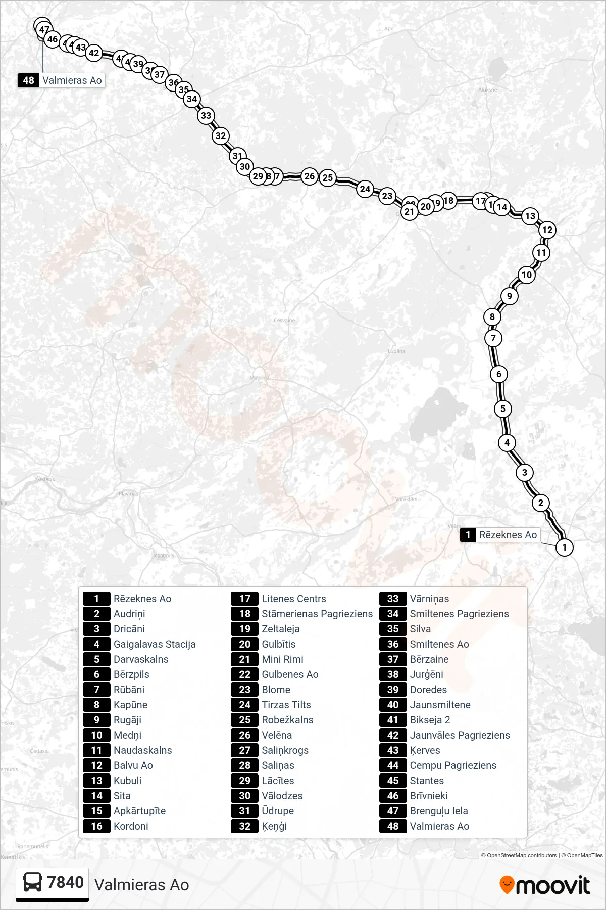 7840 bus Line (Valmieras Ao) route and stops on a map