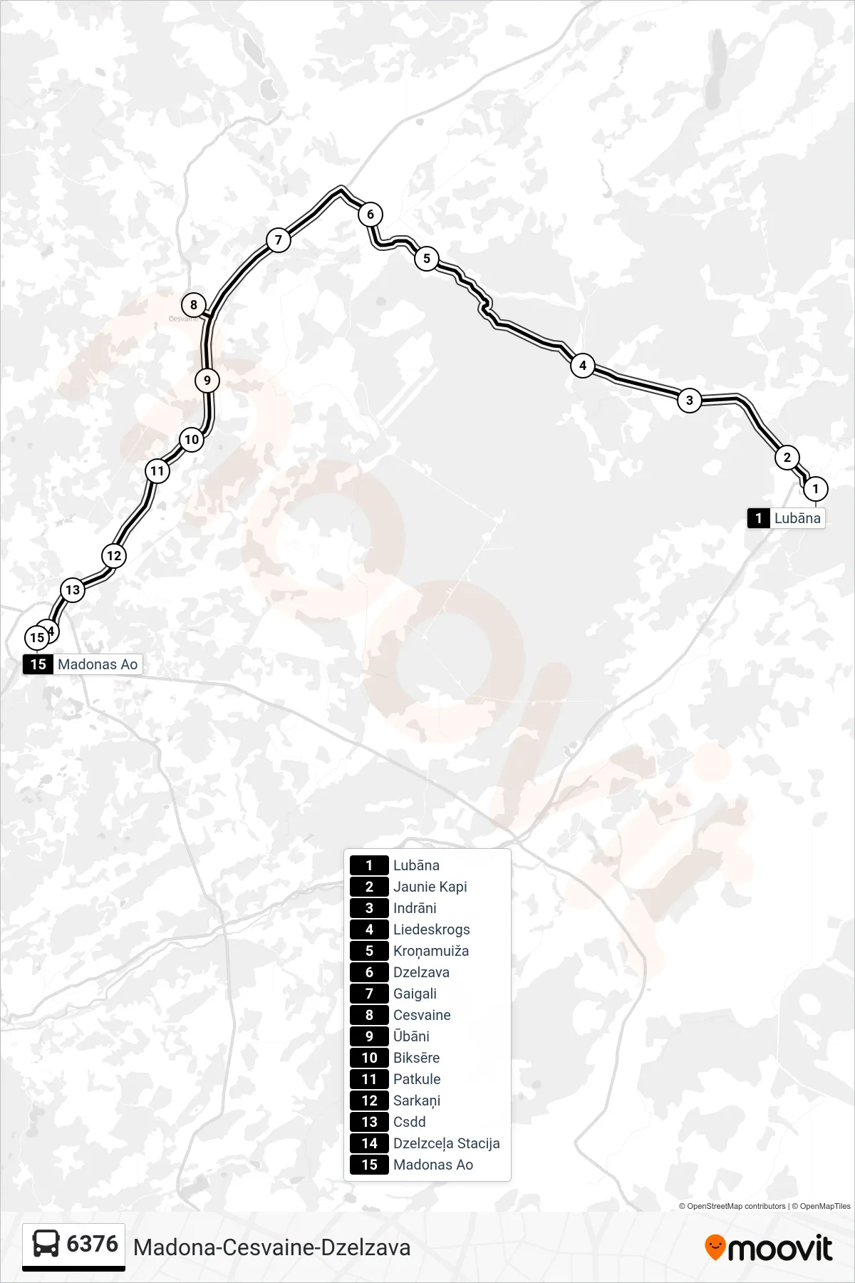 6376 bus Line (Madonas Ao) route and stops on a map